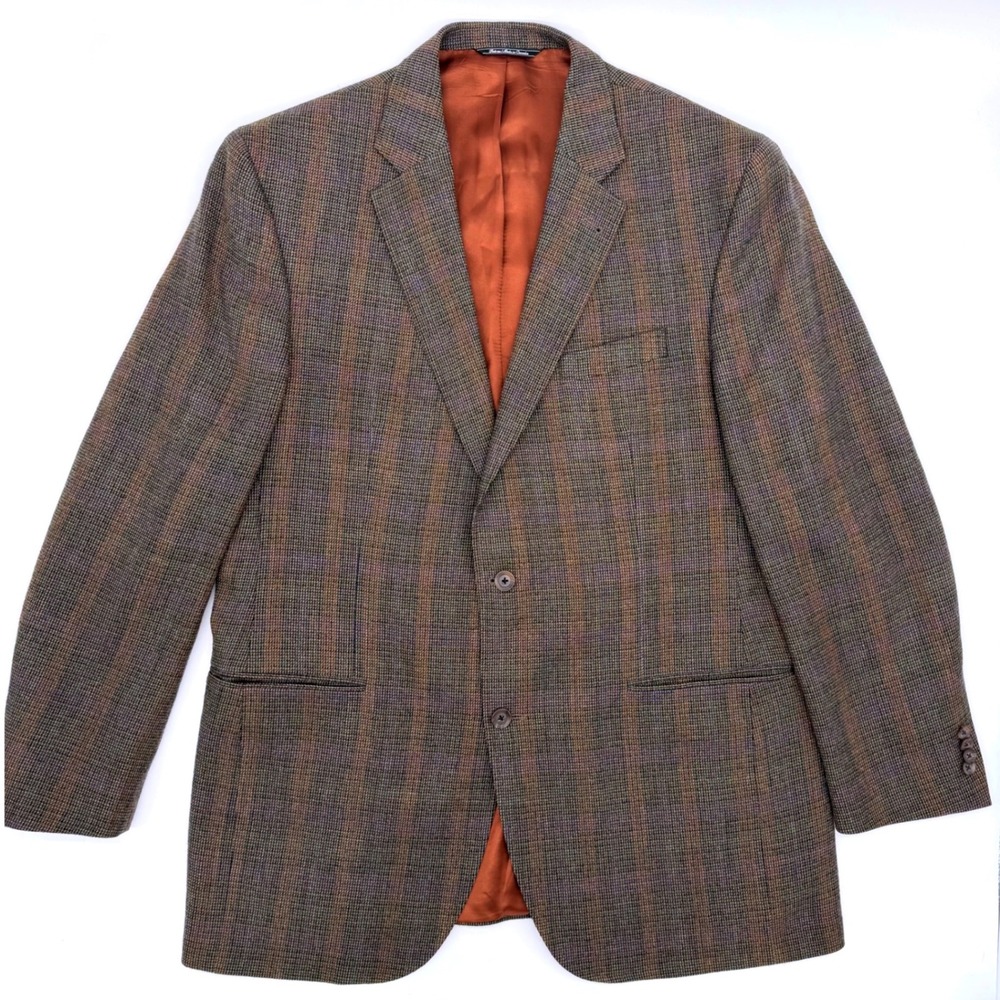 Jack Victor 44L Brown Wool Sport Coat Blazer‎ Subtle Check Made in Canada